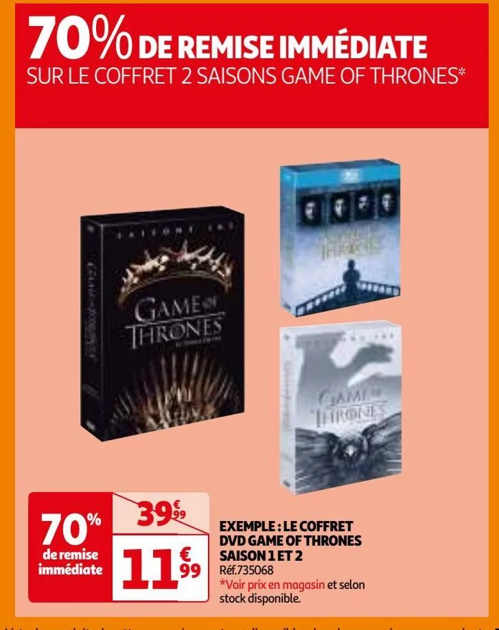 exemple : le coffret dvd game of thrones saison 1 et 2 