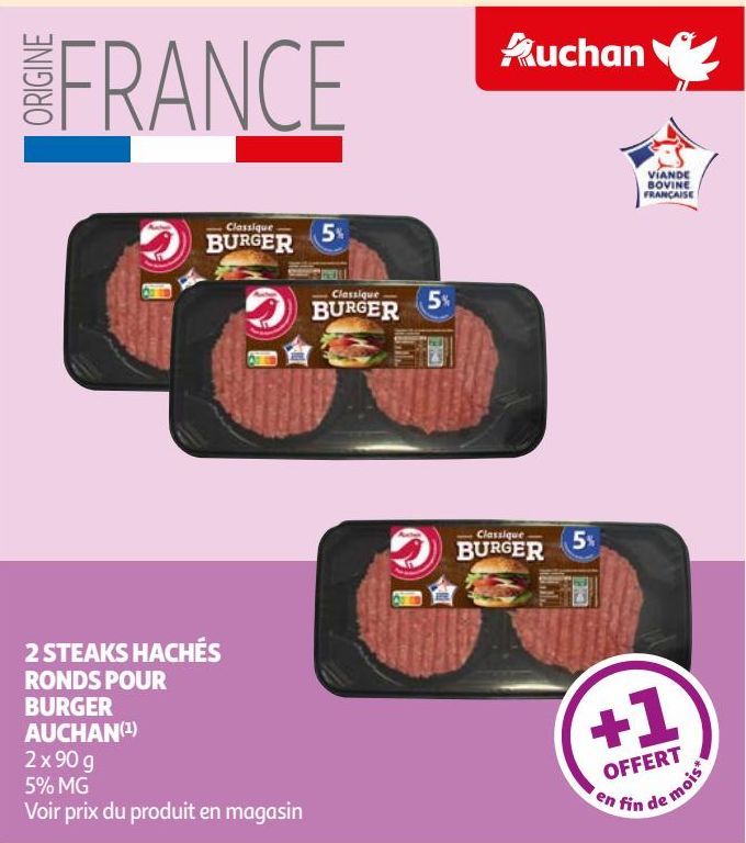 2 STEAKS HACHÉS RONDS POUR BURGER AUCHAN