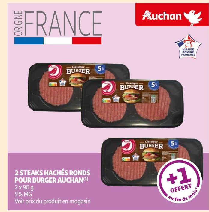 2 STEAKS HACHÉS RONDS POUR BURGER AUCHAN