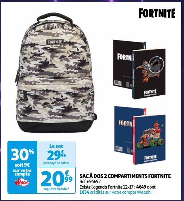 SAC À DOS 2 COMPARTIMENTS FORTNITE