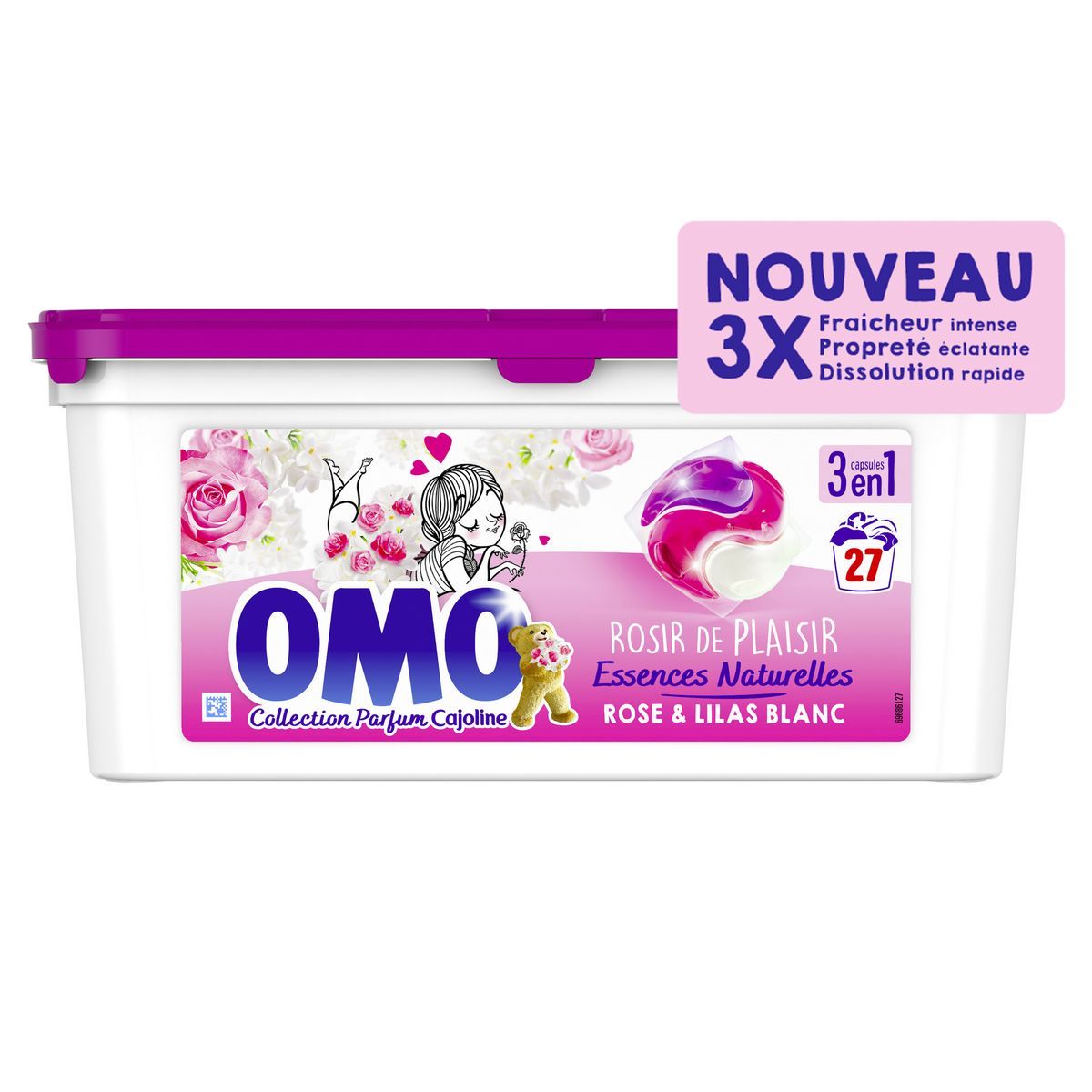 LESSIVE CAPSULE ROSE ET LILAS BLANC OMO