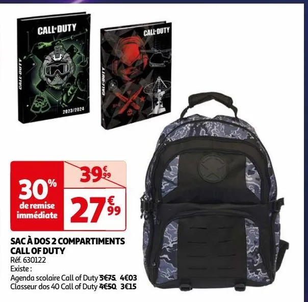 sac à dos 2 compartiments call of duty