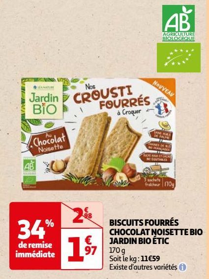 BISCUITS FOURRÉS CHOCOLAT NOISETTE BIO JARDIN BIO ÉTIC