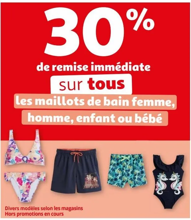 sur tous les maillots de bain femme, homme, enfant ou bébé