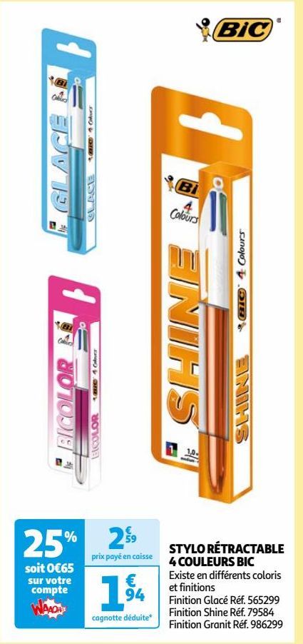 STYLO RÉTRACTABLE 4 COULEURS BIC