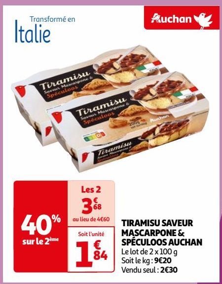 TIRAMISU SAVEUR MASCARPONE & SPECUOOS AUCHAN 