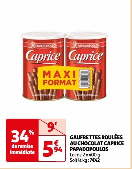 GAUFRETTES ROULEES AU CHOCOLAT CAPRICE PAPADOPOULOS 