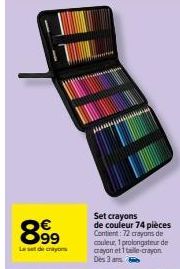 8999  Le set de crayons  Set crayons de couleur 74 pièces Content: 72 crayons de couleur, 1 prolongateur de crayon et 1 taille-crayon Des 3 ans 