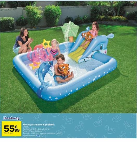 Bestway  5599  99  Aire de jeux aquarium gonflable En PVC  D39x2,06x086 cm  d'on 300 s  Toboggan+diferents pobolens gonflable et patch de repation inclus  Po 