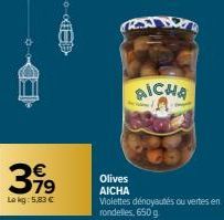 3.79  Lekg: 5,83 €  KN  AICHA  Olives AICHA  Violettes dénoyautés ouvertes en rondelles, 650 g 