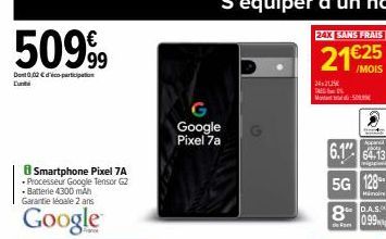 50999  Dont 0,02€ participation Lunti  G Google Pixel 7a  Mont  6.164.13  5G 128  Min  8.A.S. 0.99  Fo  