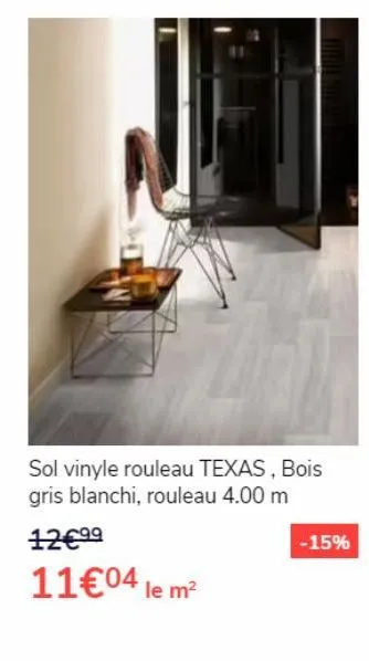 sol vinyle rouleau texas, bois gris blanchi, rouleau 4.00 m  12€⁹⁹  11€04 le m²  -15% 