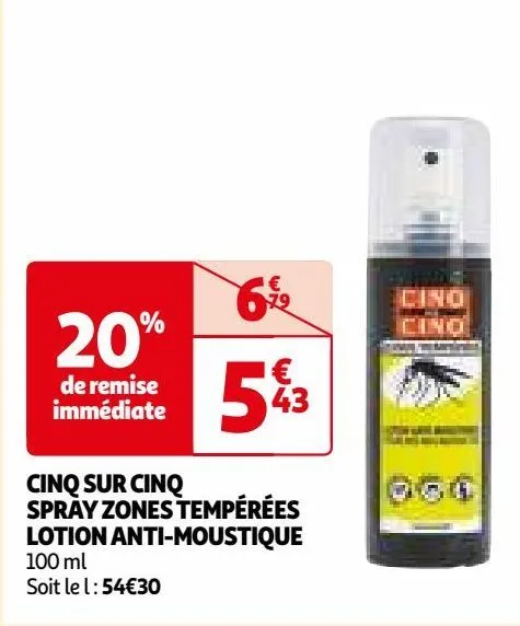 cinq sur cinq spray zones tempérées lotion anti-moustique