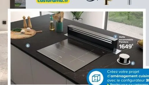 hotte escamotable pandora  1649€  créez votre projet d'aménagement cuisine avec le configurateur 3d rendez-vous sur castorama.fr 