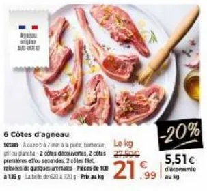 apanu in dud-ouest  6 côtes d'agneau 52088 acue 5 à 7 mala pot, le kg  27.50€  pilou plancha 2 cotes decouvertes, 2 côtes premières et/ou secandes, 2 ctes fet reles de quelques aromates pièces de 100 