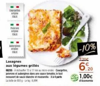 cres ri italie  pers rize  atergines wais lie  lasagnes aux légumes grillés  88255 are 15 à 17 micro-ondes courgettes, pelvrons et aubergines dans une sauce tomatée, le tout recouvert de sauce blanche