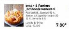 81968.8 Paniers jambon/emmental  Pa 50%.  tes spir 12%,onata N Late 640 12.1  7,80€ 