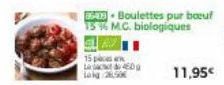 Boulettes pur boeuf 15% M.C. biologiques  15pcs L Log  11,95€ 