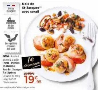 picts française  pie cotere  dicapai et paries alaman  noix de st-jacques** avec corail  84554-acas4  16àpole france pichées en afrique nord-est.sauvages 7 à 12 pieces le sachet de 300g lekg:66,50€ p 