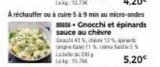 88656 gnocchi et épinards sauce au chèvre  g 43%,  12%  5,20€ 