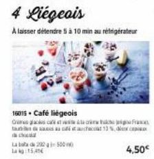 4 Liégeois  A laisser détendre 5 à 10 min au réfrigérateur  taulaa tacheco 13%,  as che  La bota 225000  la 15,41  16015. Café liégeois  Cascatastar Fra 