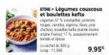 tw  87946 légumes couscous et boulettes kefta  lopate 57% pe cat  chick ut at ang fan 17 % tipos  900  para po  de  9,95€ 