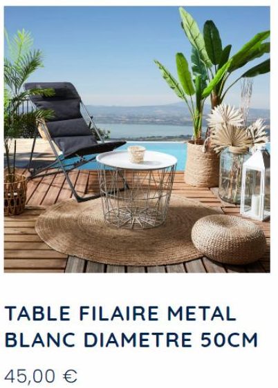 TABLE FILAIRE METAL BLANC DIAMETRE 50CM  45,00 € 