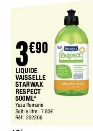 liquide vaisselle starwax respect 500ml