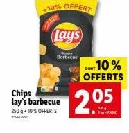 chips lay's barbecue 250 g + 10% offerts  5617960  lay's  borbecue  +10% offert  dont 10% offerts  2.05 