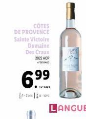 CÔTES  DE PROVENCE Sainte Victoire Domaine Des Craux  2022 AOP  568402  6.⁹9  1-2€  1-2 ans 8-10°C 