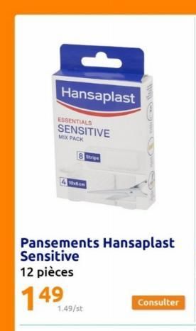Hansaplast  ESSENTIALS SENSITIVE  MIX PACK  10x5cm  1.49/st  Stripe  Pansements Hansaplast Sensitive 12 pièces  149  Bull  