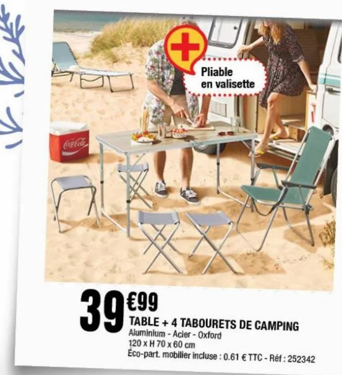 table + 4 tabourets de camping