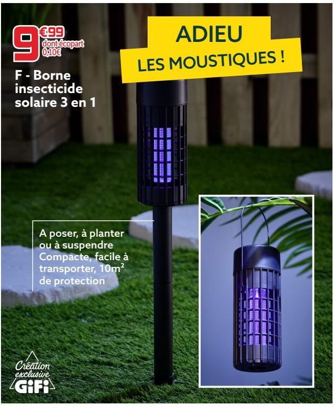 Borne insecticide solaire 3 en 1