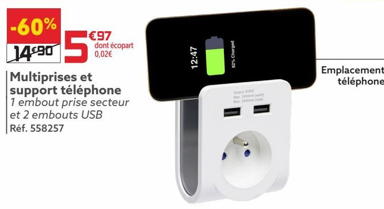 Multiprises et support téléphone