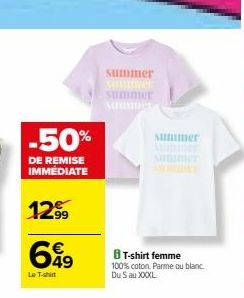 -50%  DE REMISE IMMÉDIATE  1299  699  Le T-shirt  sur  summe Suningr  B T-shirt femme 100% coton Parme ou blanc. Du S au XXXXL 