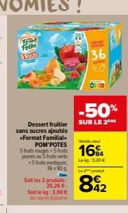 FOM Folks 53  Dessert fruitier sans sucres ajoutés <Format Familial  Soit les 2 produits  25,26 €  Soit le kg: 3,90 € Au apn Epicerie  Vendu  POM POTES  5 fruits rouges 5 fruts 16%  jaunes ou 5 futs v