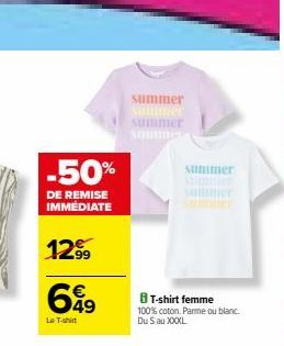 -50%  DE REMISE IMMÉDIATE  1299  699  Lo T-shirt  sur  summe Suningr  B T-shirt femme 100% coton. Parme ou blanc. Du S au XXXXL 