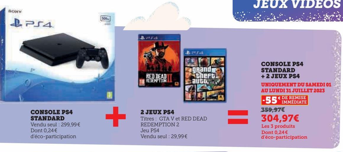 console PS4 standard + 2 jeux PS4