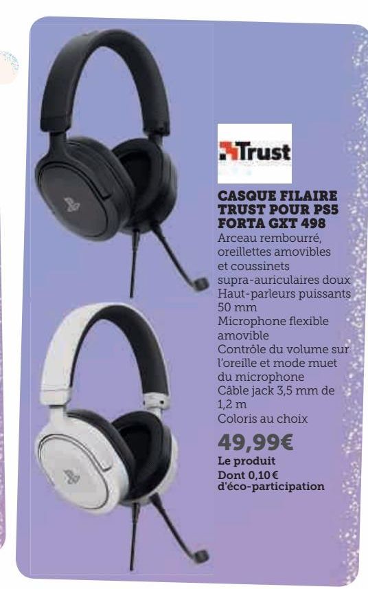 Casque filaire trust pour PS5 forta GXT 498