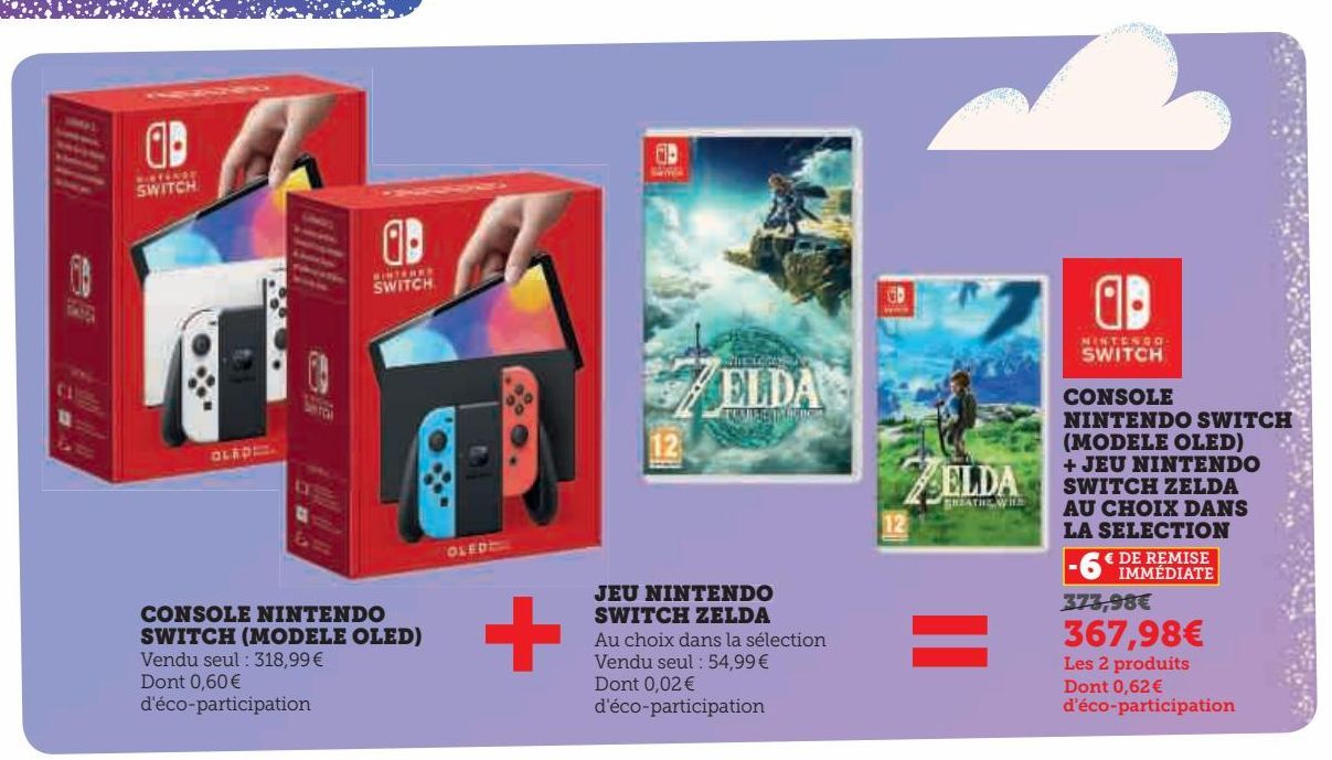 console Nintendo switch (modele oled) + jeu Nintendo switch Zelda au choix dans la selection