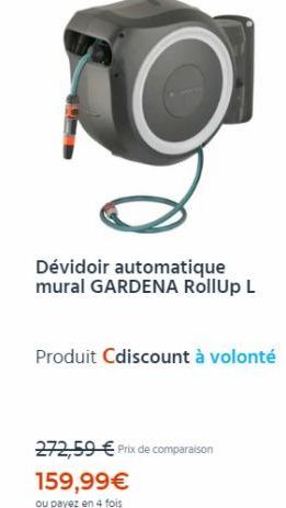 Dévidoir automatique mural GARDENA RollUp L  Produit Cdiscount à volonté  272,59 € Prix de comparaison  159,99 €  ou payez en 4 fois 