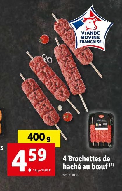 4 brochettes de hach´´e au boeuf