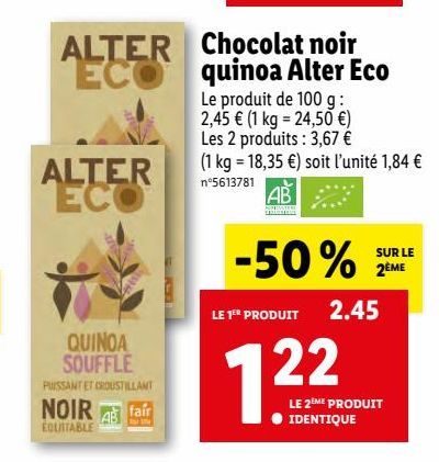 chocolat noir quinoa Alter Eco