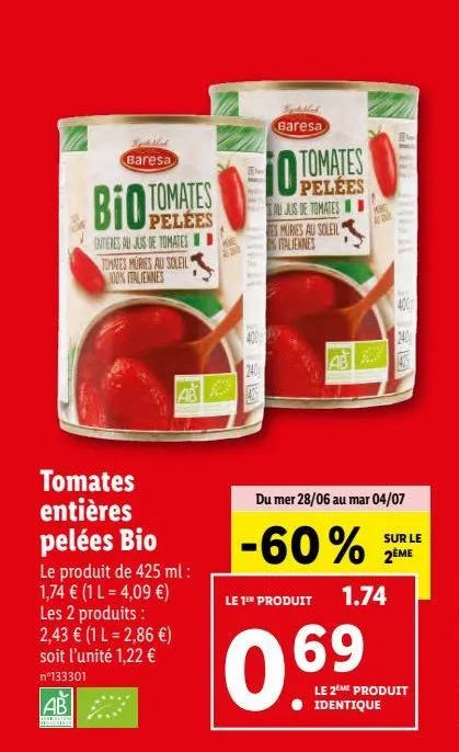 tomates entières pelées bio