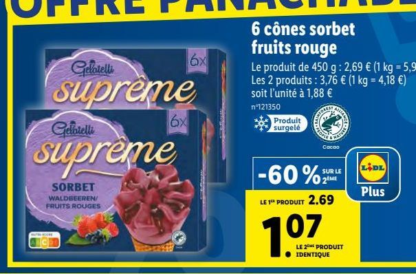 6 cones sirbet fruits rouge