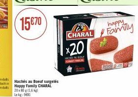 20 x 80 g (1,6 kg) Lekg: 9€81  x20  MOES AU SU  happy  CHARAL Family  20 