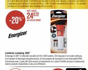 -20%"  Energizer  24€72  AU LIEU DE 30090  Energizer 