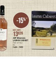 NIME  -15%  SOITL'UNITE  13626  AOP Minervois LAURAN CABARET Rose SL  L'unité 15680  Lauran Cabaret  MINERVOIS 