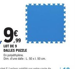 9€  ,99  LOT DE 9 DALLES PUZZLE  En polyéthylène.  Dim. d'une dalle : L. 50 x 1. 50 cm. 