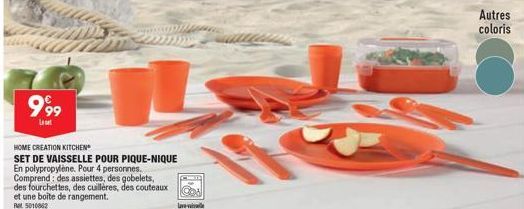 999  Let  HOME CREATION KITCHEN  SET DE VAISSELLE POUR PIQUE-NIQUE En polypropylène. Pour 4 personnes. Comprend: des assiettes, des gobelets,  des fourchettes, des cuillères, des couteaux et une boite